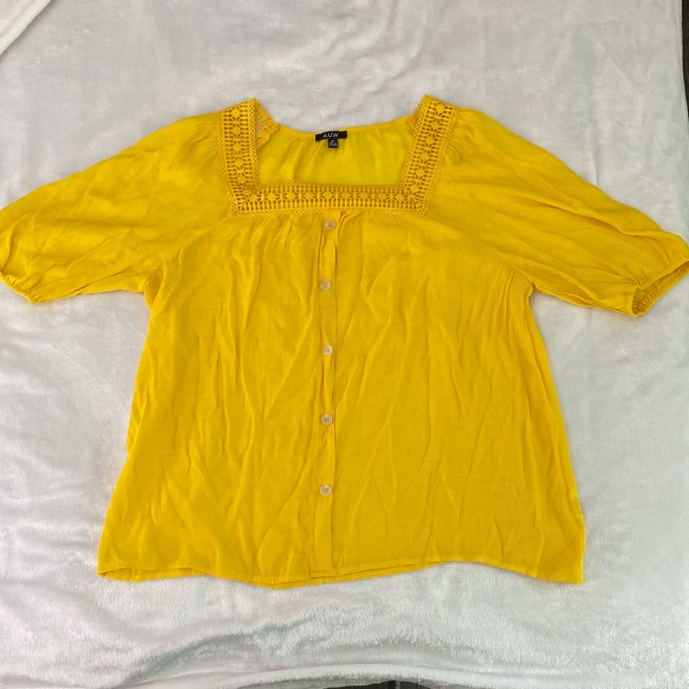 A.U.W. dandelion yellow boho sheer lace blouse